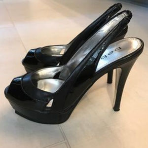 Bebe Maxwell Black Peeptoe Platform